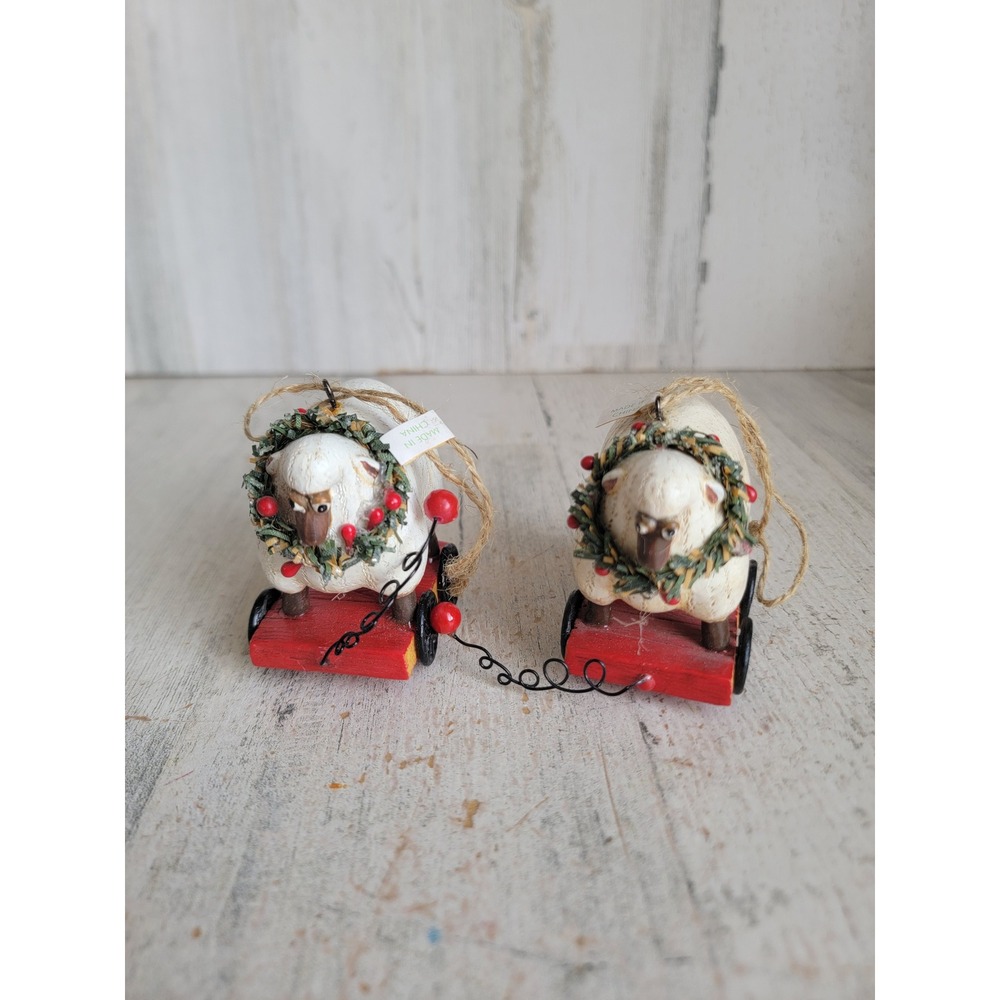 Vintage sheep pull toy ornament Xmas farm set unique home decor figure animal
